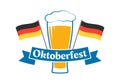 Oktoberfest logo, label or icon. Beer festival badge with beer glass and German flags. Royalty Free Stock Photo